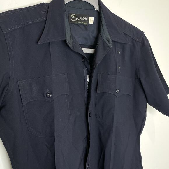 Vintage Louis The Tailor Shorts Sleeve Zip Up Button Shirt Mens 16 1/2 34 Navy - Picture 4 of 7